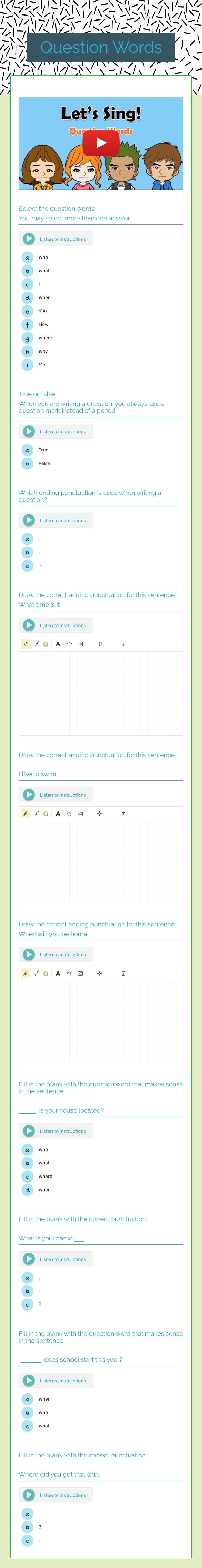 Question Words worksheet preview image