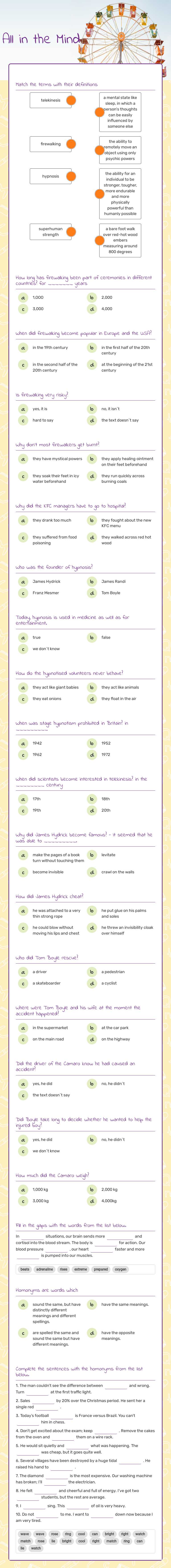 All in the Mind worksheet preview image