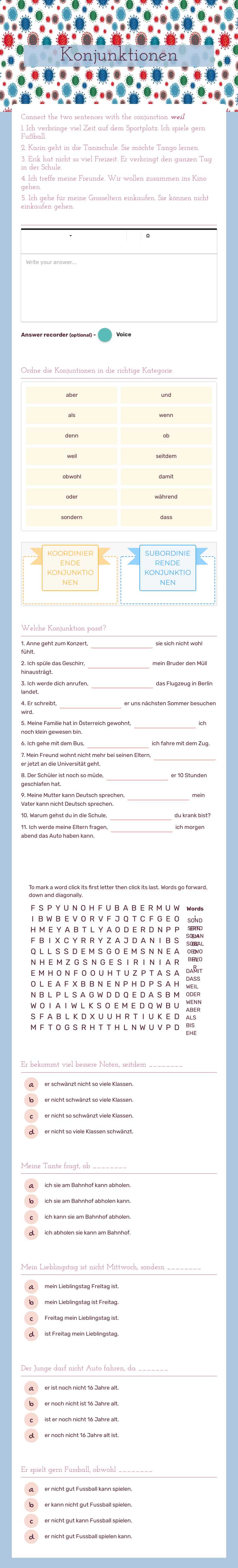 Konjunktionen Grade 11 worksheet preview