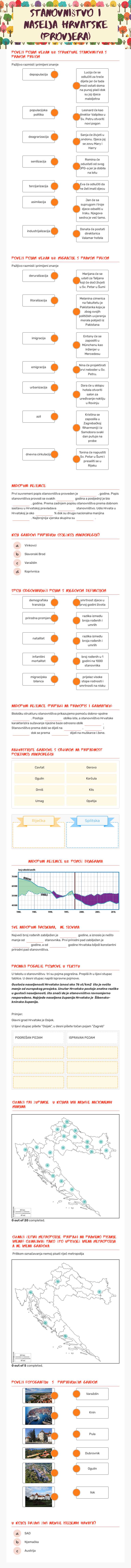Stanovništvo I NASELJA hrvatske (provjera) worksheet preview image