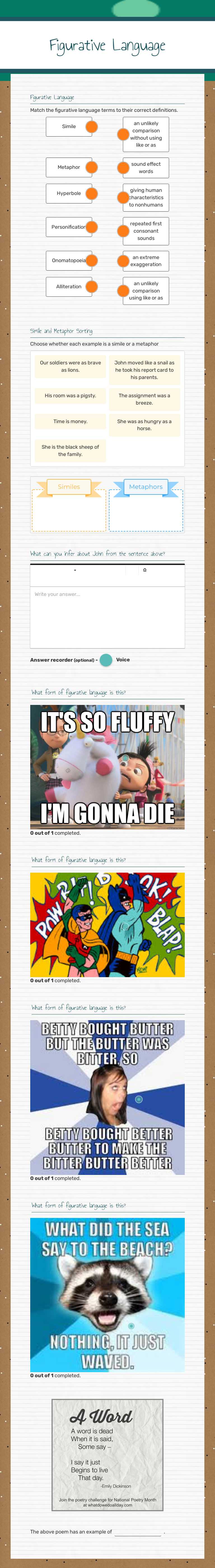 Figurative Language worksheet preview image