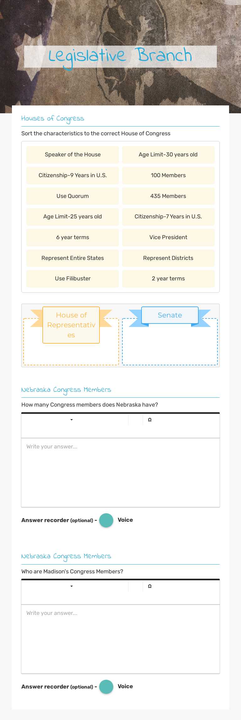 Legislative Branch worksheet preview image