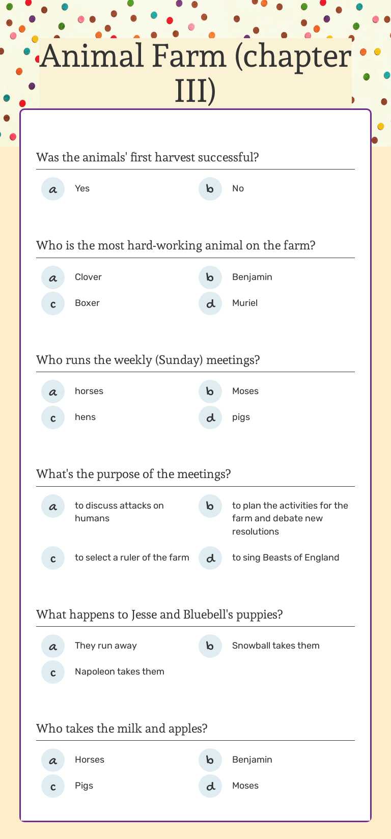 Animal Farm (chapter III) worksheet preview image
