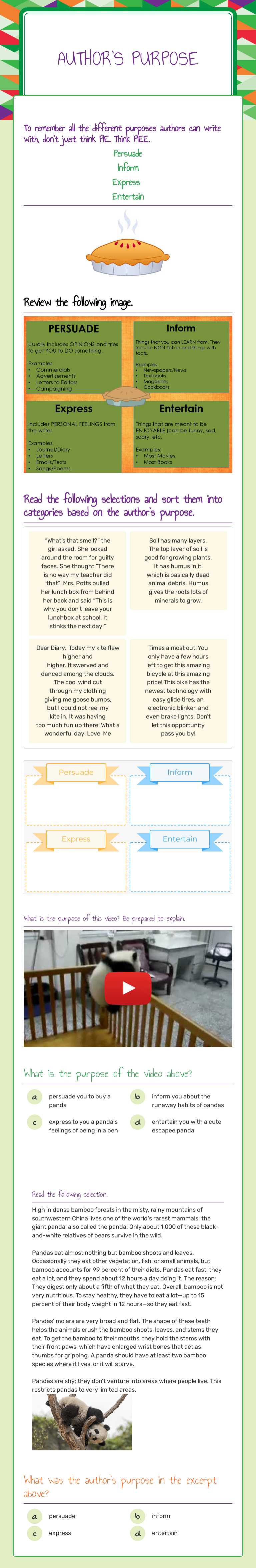 Author's Purpose Grade 7 worksheet preview
