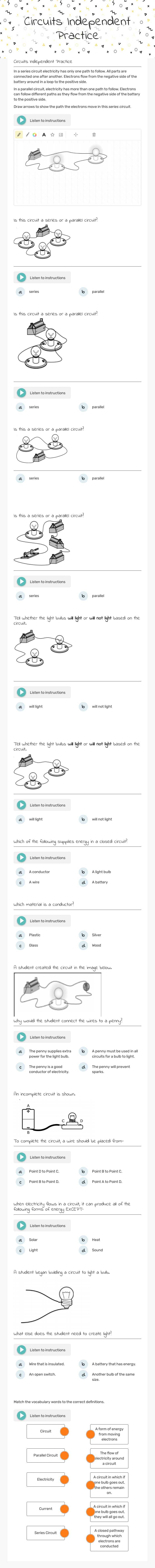 Circuits Independent Practice Grade 5 worksheet preview