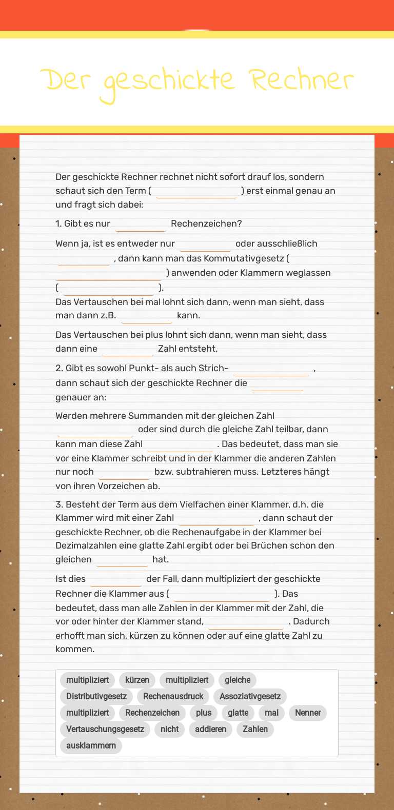 Der geschickte Rechner worksheet preview image