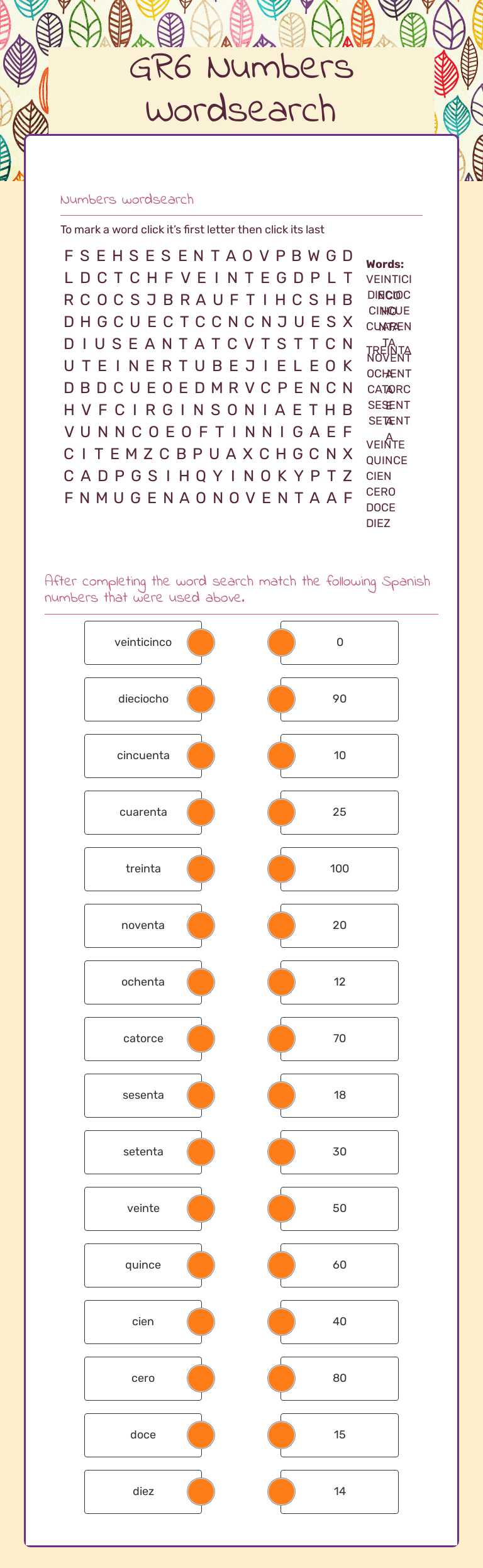 GR6 Numbers Wordsearch worksheet preview image