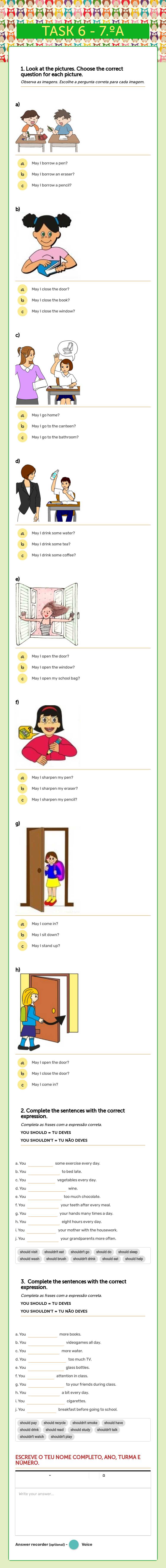 TASK 6 - 7.ºA Grade 7 worksheet preview