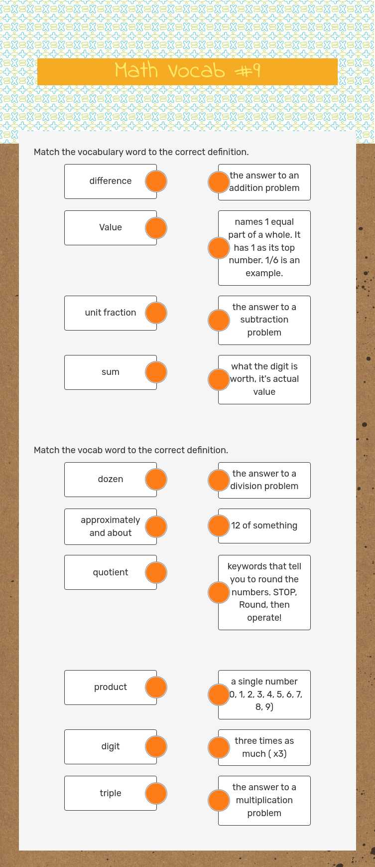 Math Vocab #9 worksheet preview image