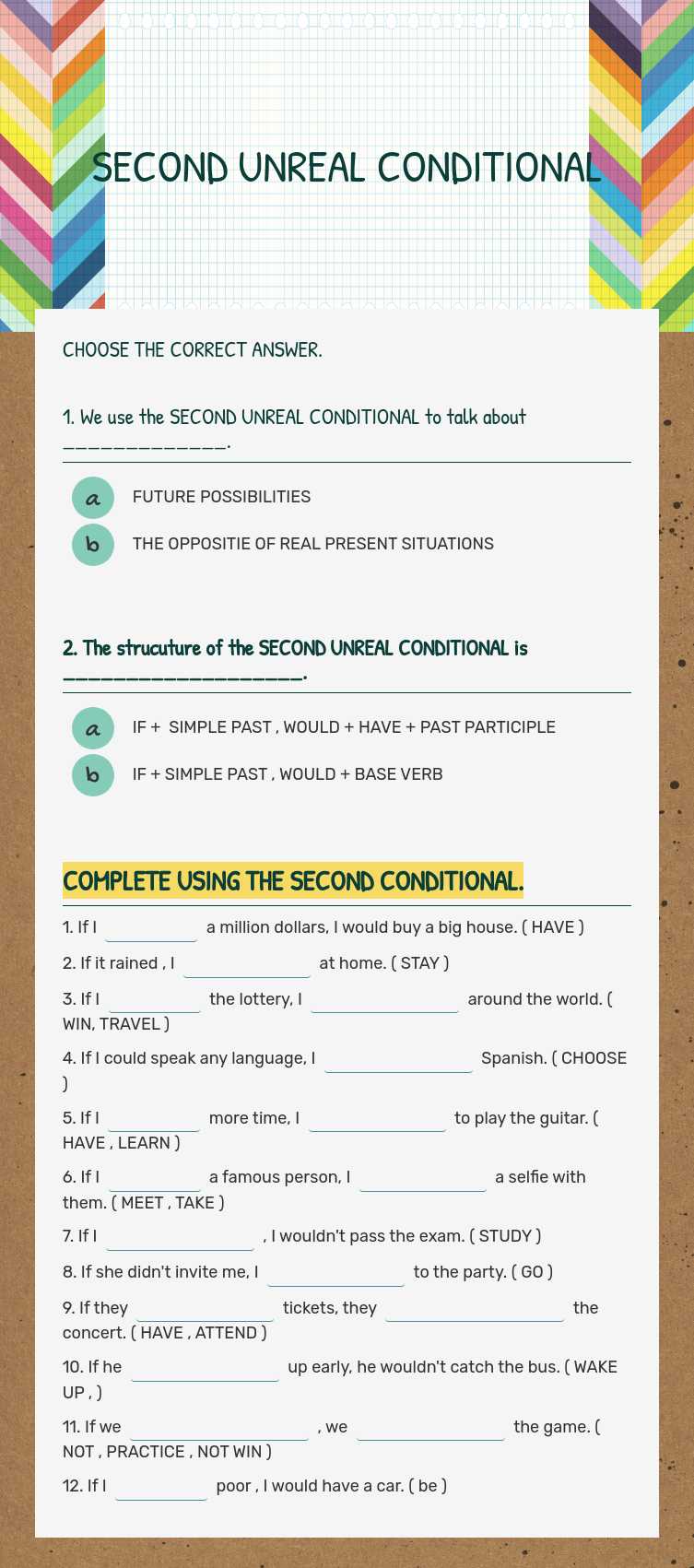 SECOND UNREAL CONDITIONAL worksheet preview image