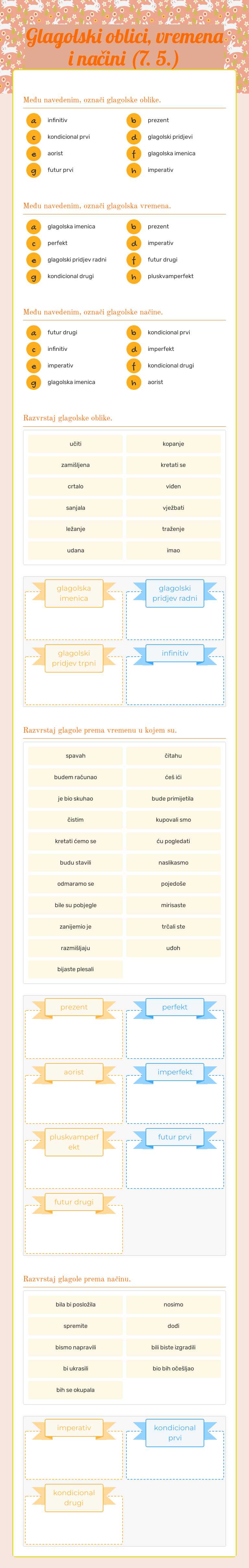 Glagolski oblici, vremena i načini (7. 5.) worksheet preview image