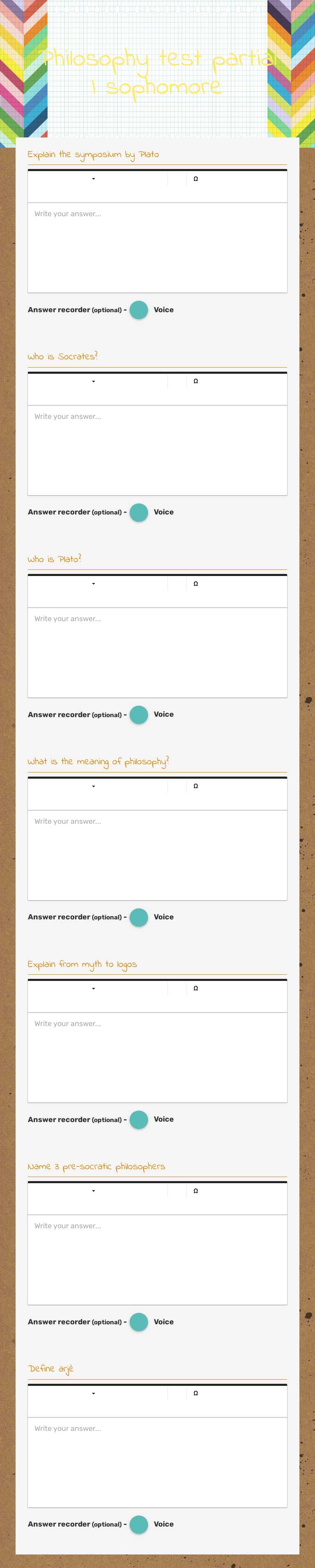 Philosophy test partial I sophomore worksheet preview image