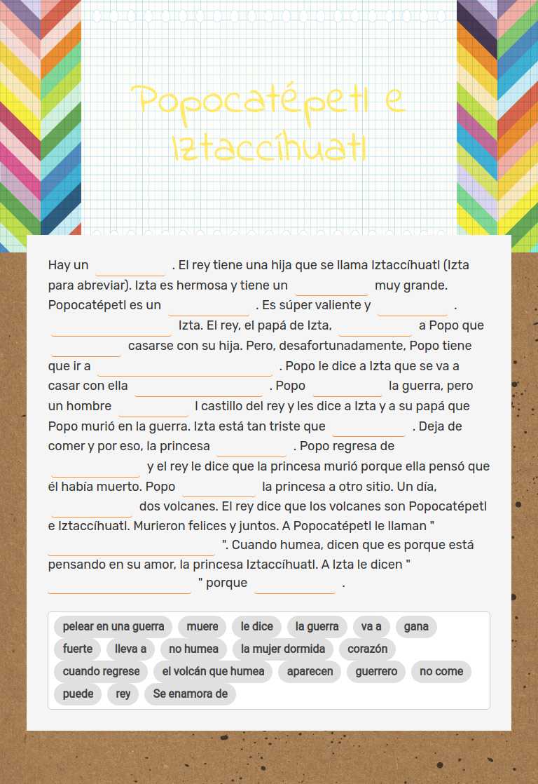 Popocatépetl e Iztaccíhuatl worksheet preview image