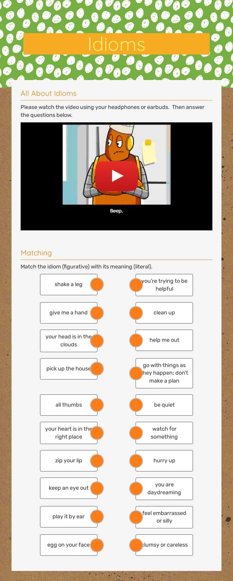 Idioms worksheet preview image
