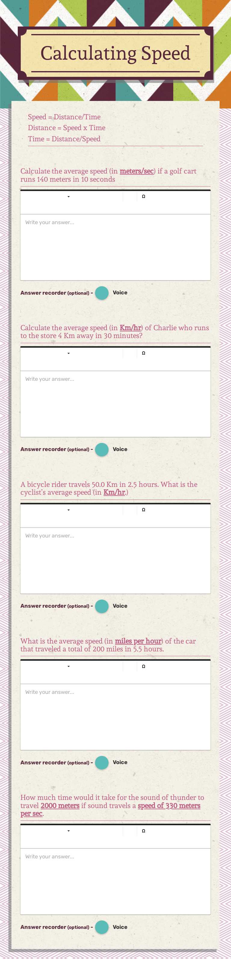 Calculating Speed worksheet preview image