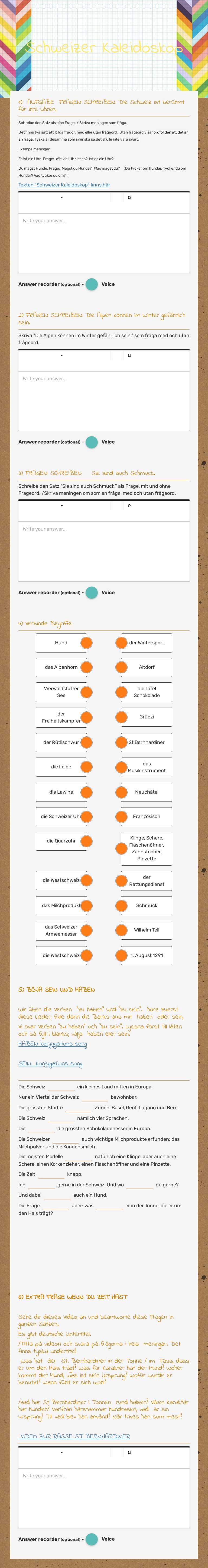 Schweizer Kaleidoskop Grade 10 worksheet preview