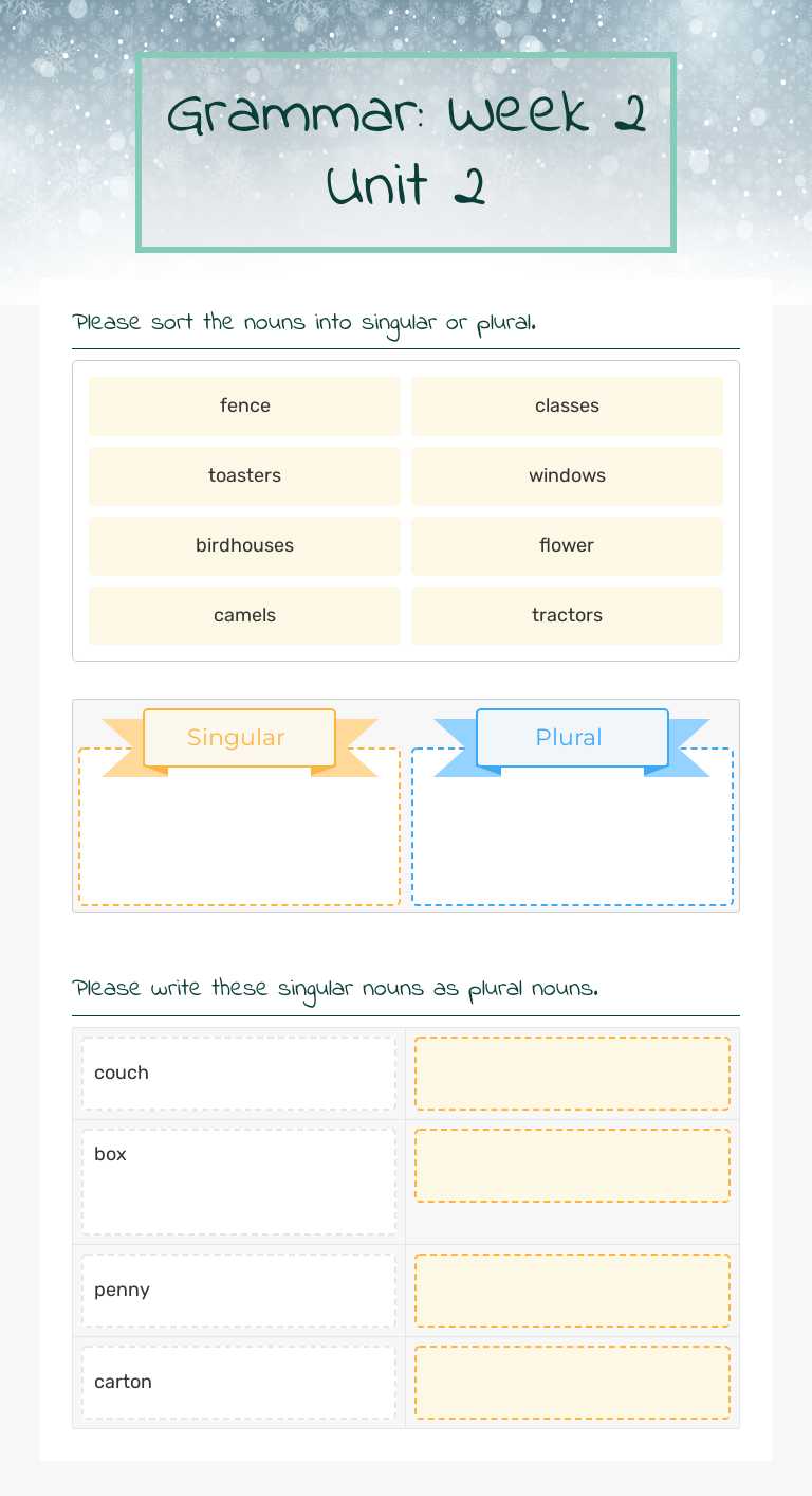 Grammar: Week 2 Unit 2 worksheet preview image