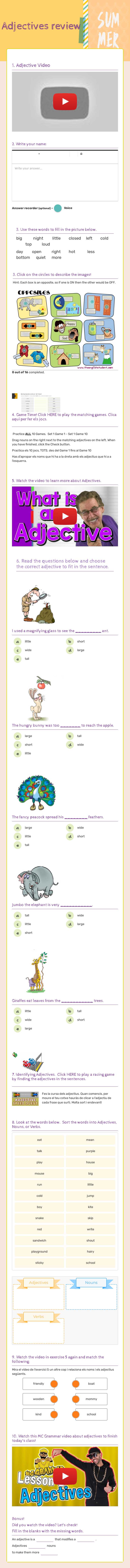 Adjectives review worksheet preview image
