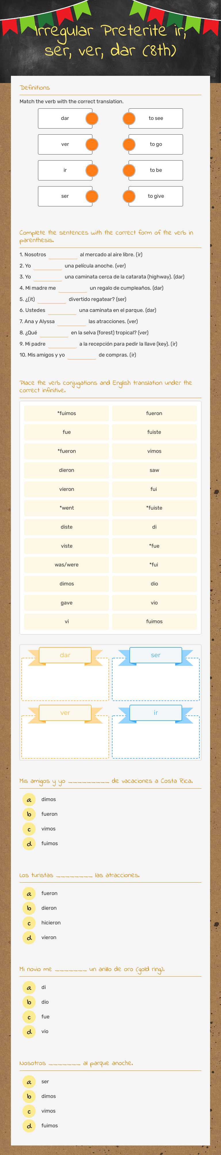 Irregular Preterite            ir, ser, ver, dar (8th) worksheet preview image