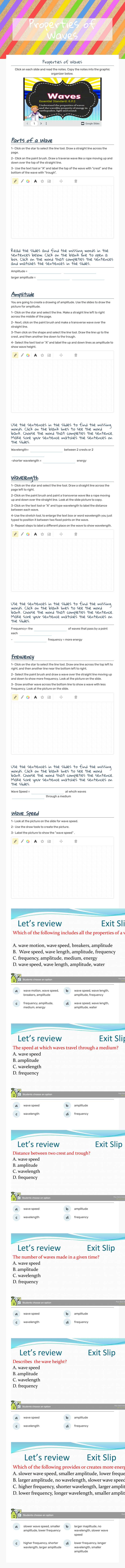 Properties of Waves worksheet preview image
