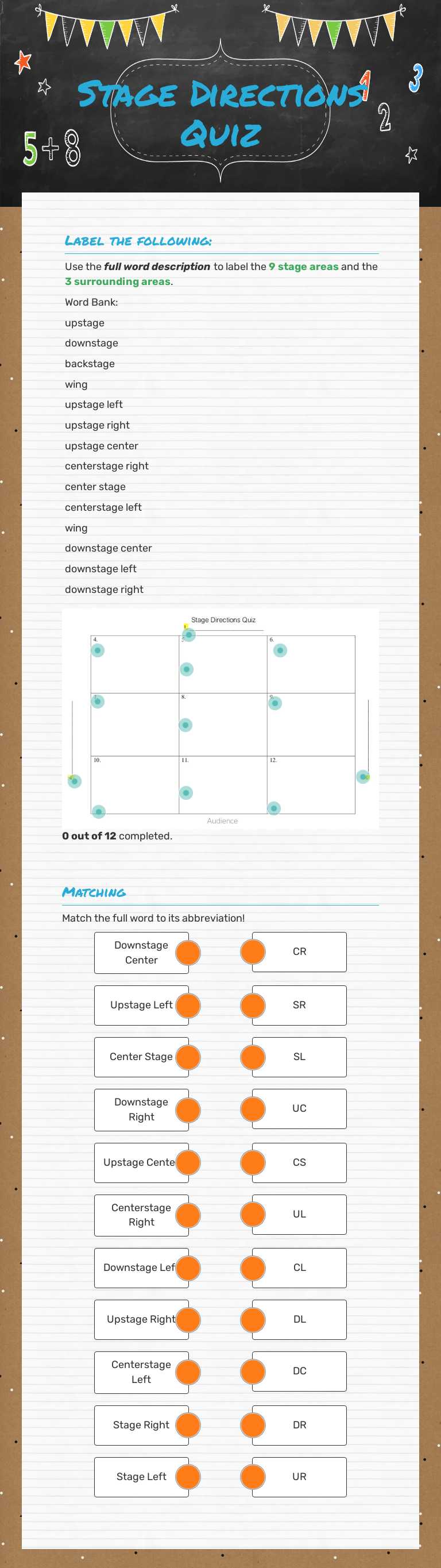Stage Directions Quiz worksheet preview image