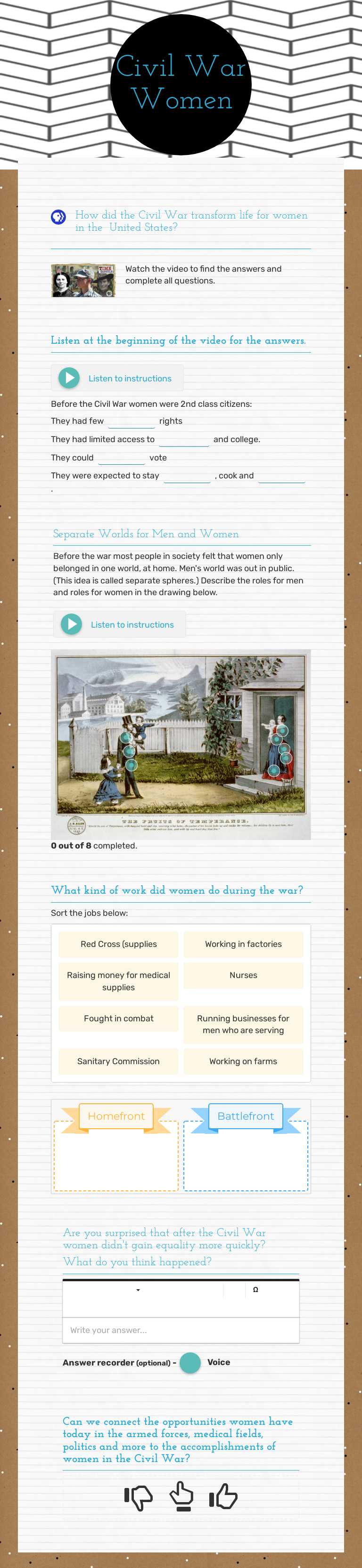 Civil War Women Grade 8 worksheet preview