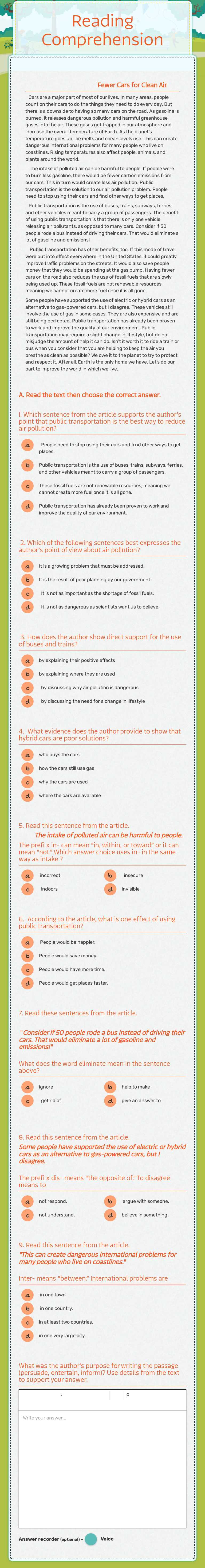 Reading Comprehension worksheet preview image