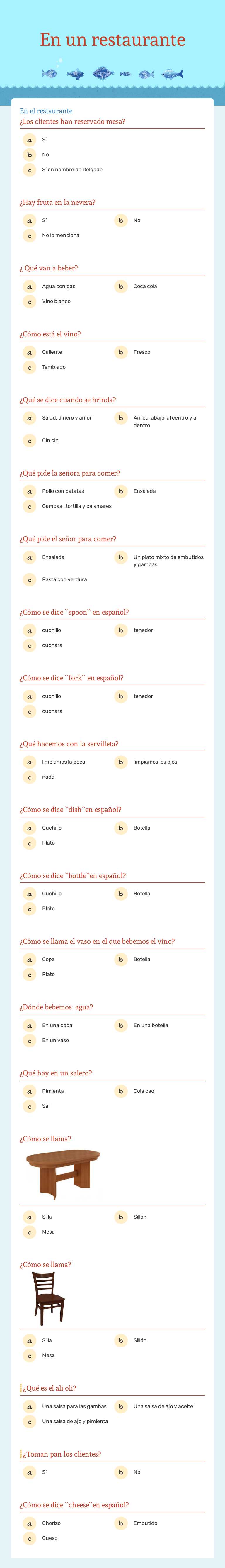 En un restaurante worksheet preview image