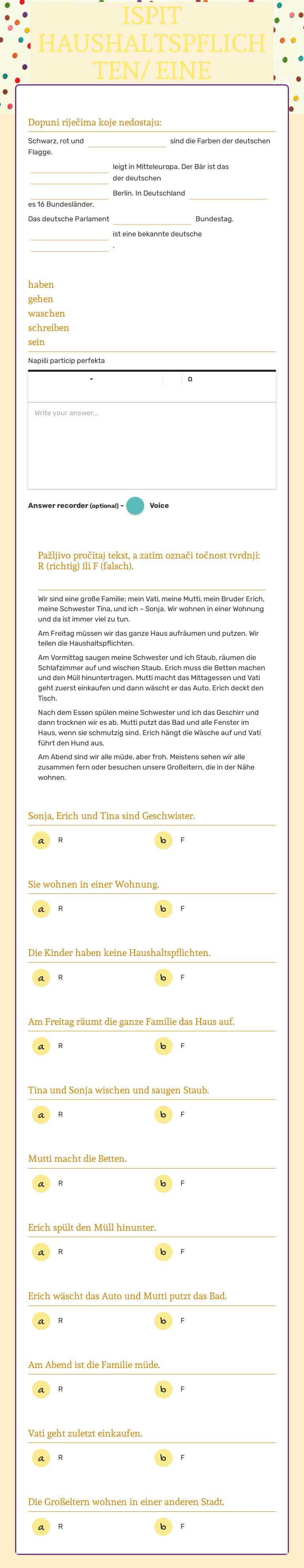 ISPIT 
HAUSHALTSPFLICHTEN/
EINE WINTERREISE worksheet preview image