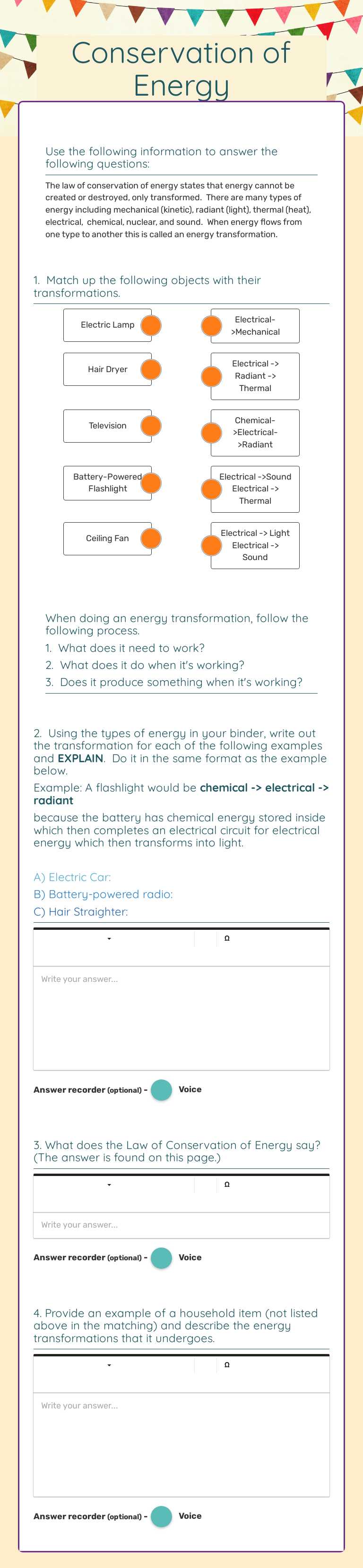 Conservation of Energy worksheet preview image