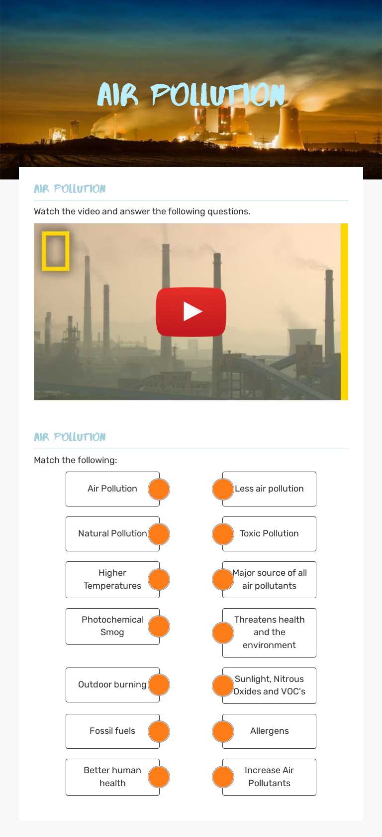Air pollution worksheet preview image