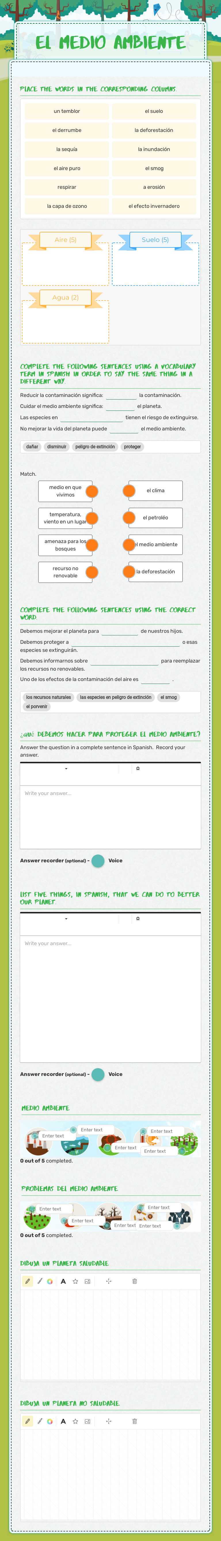 El Medio ambiente worksheet preview image