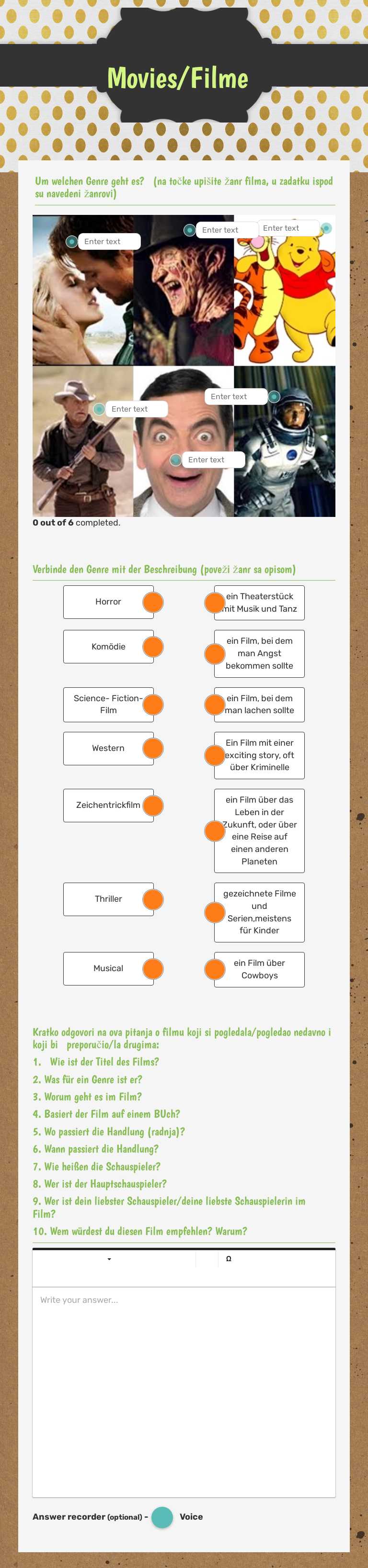 Movies/Filme worksheet preview image