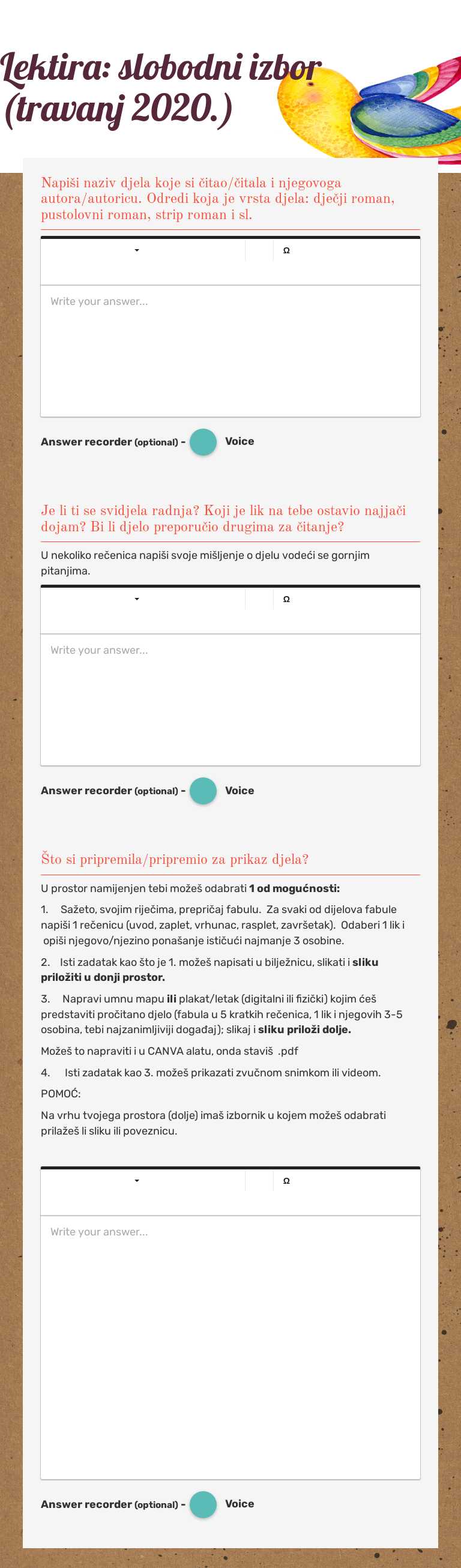 Lektira: slobodni izbor  (travanj 2020.) worksheet preview image