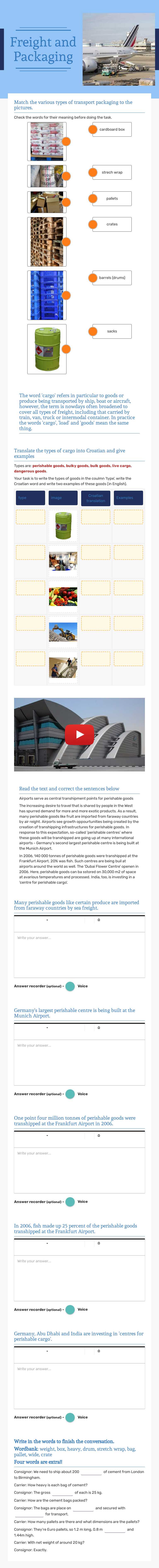 Freight and Packaging worksheet preview image