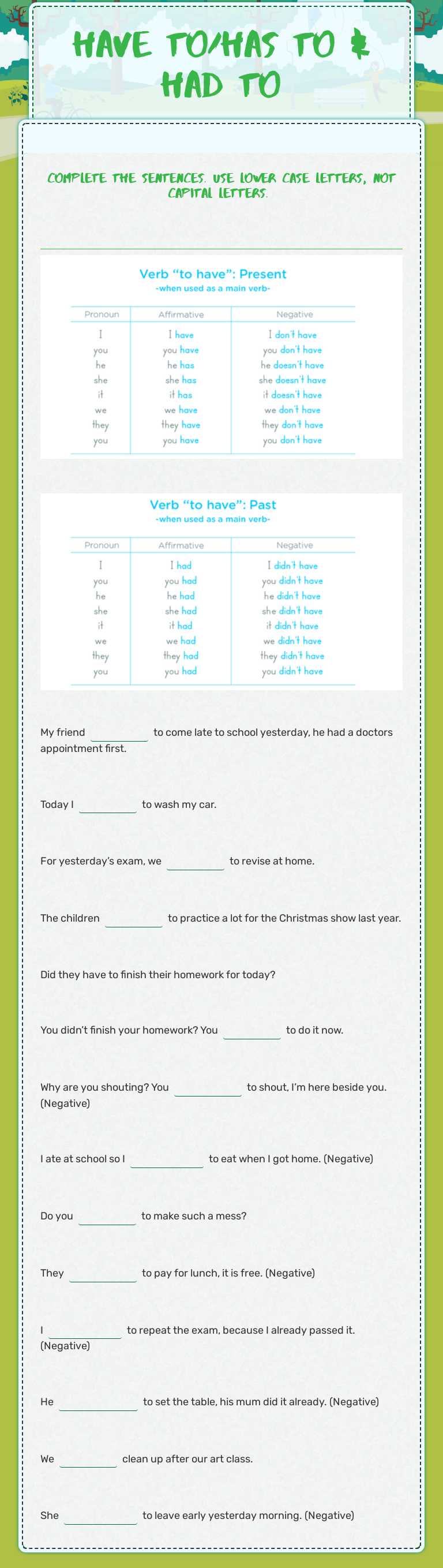 Have to/Has to & Had to worksheet preview image