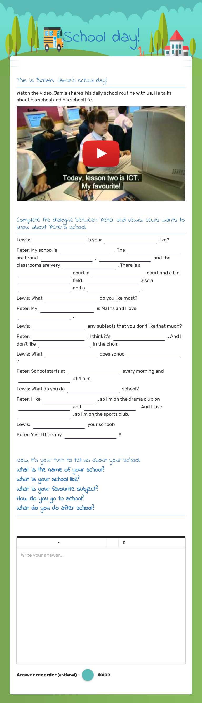 School day! worksheet preview image