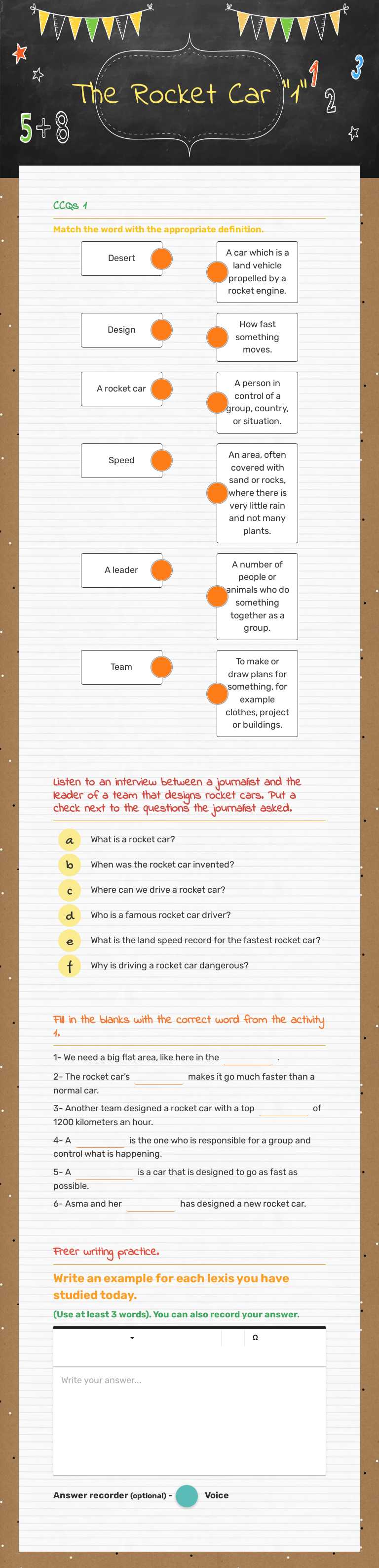 The Rocket Car "1" worksheet preview image
