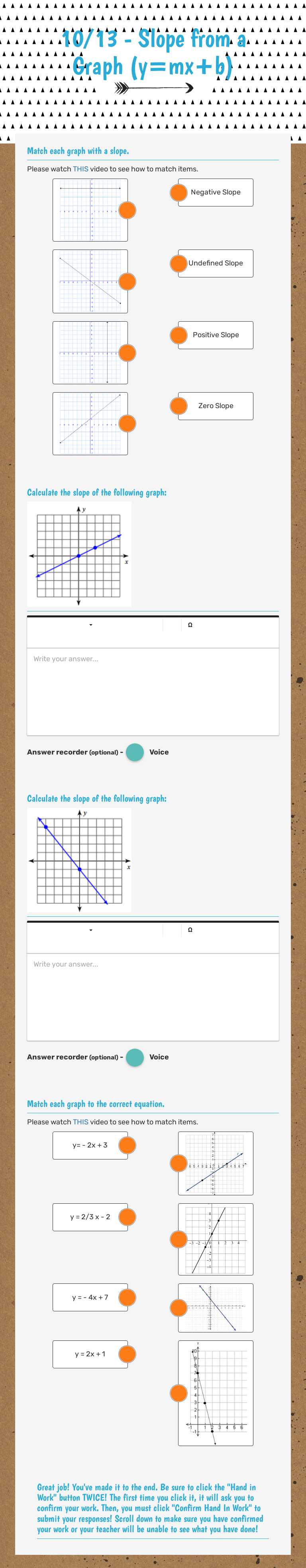 10/13 - Slope from a Graph (y=mx+b) worksheet preview image