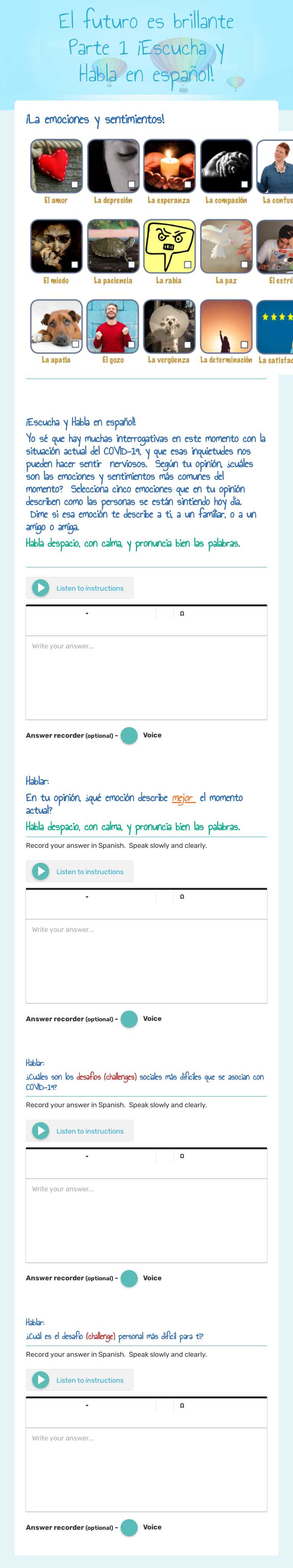 El futuro es brillante Parte 1 ¡Escucha y Habla en español! worksheet preview image