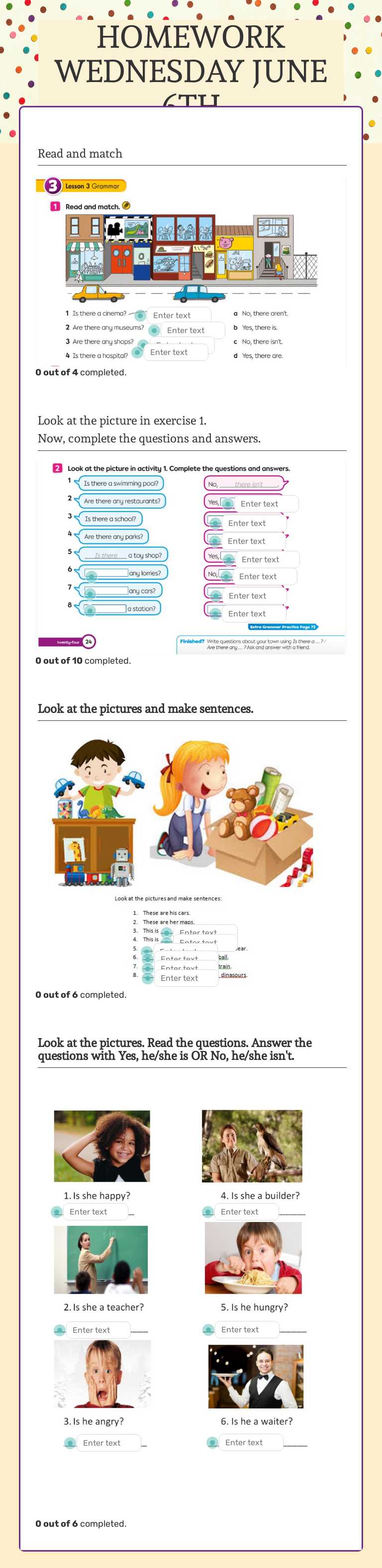 HOMEWORK WEDNESDAY JUNE 6TH worksheet preview image