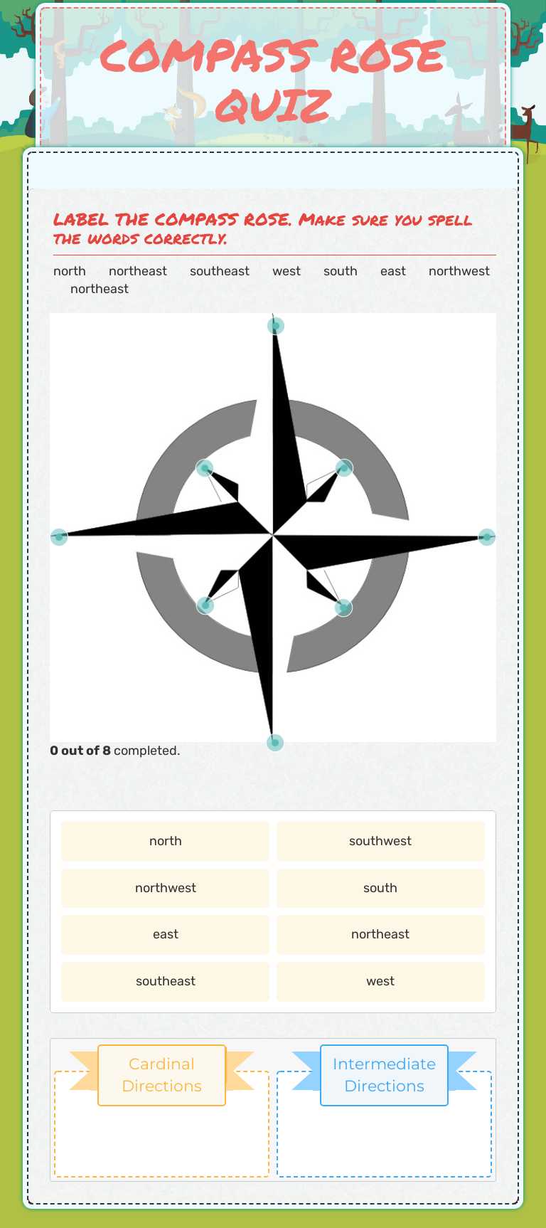 COMPASS ROSE QUIZ Grade 3 worksheet preview