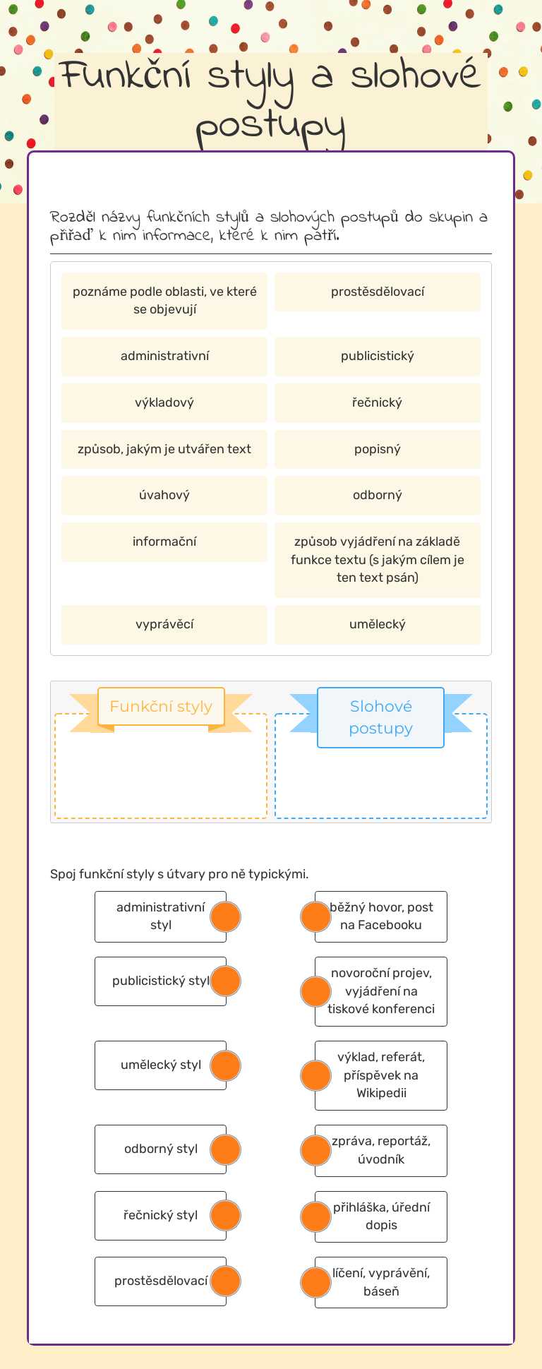 Funkční styly a slohové postupy Grade 8 worksheet preview