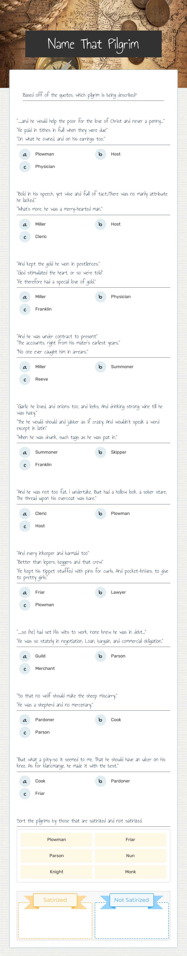 Name That Pilgrim worksheet preview image