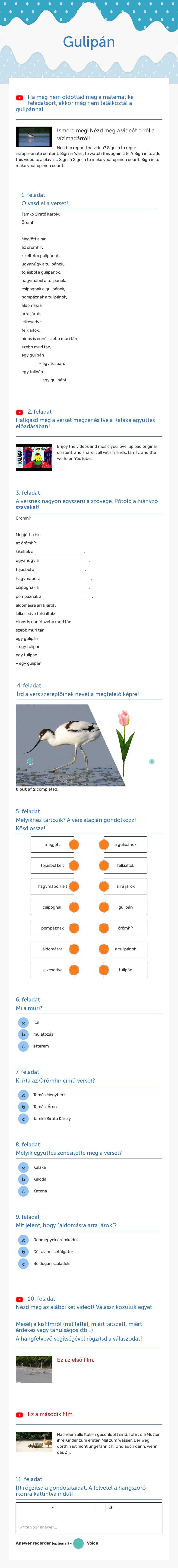 Gulipán worksheet preview image