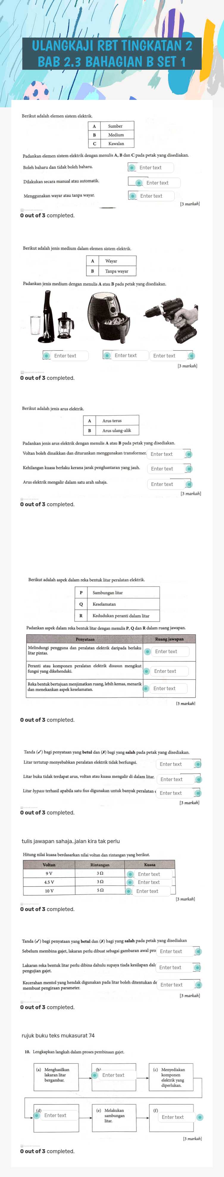 ULANGKAJI RBT TINGKATAN 2 BAB 2.3 BAHAGIAN B SET 1 worksheet preview image
