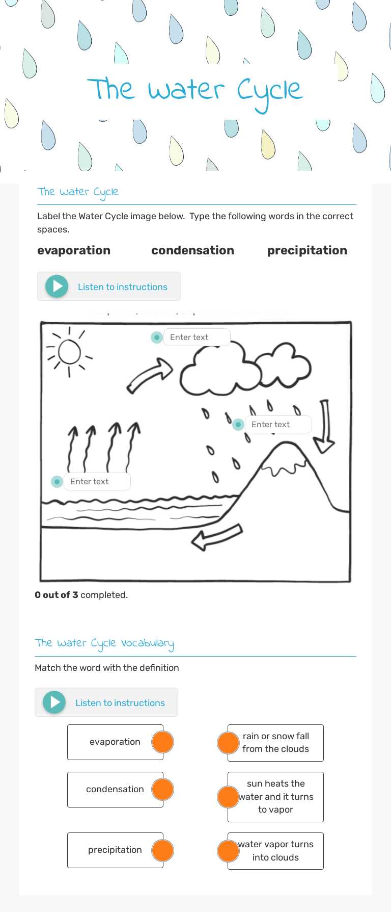 The Water Cycle by Tammie Flores | Interactive Worksheet | Wizer.me