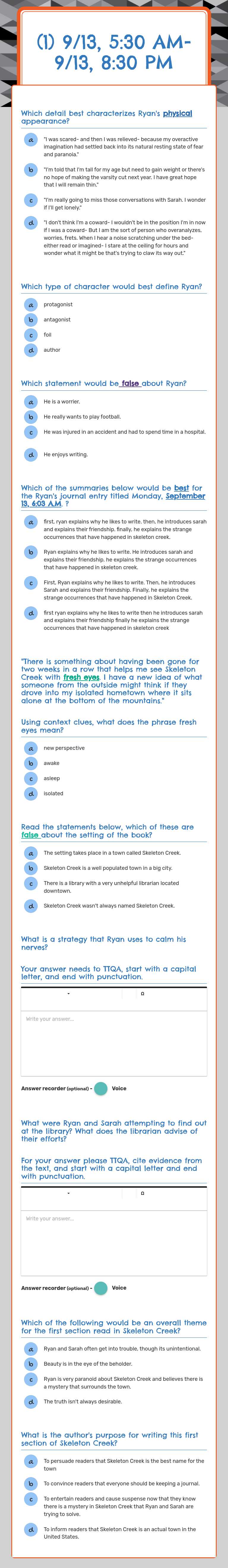 (1)
9/13, 5:30 Am- 
9/13, 8:30 PM worksheet preview image