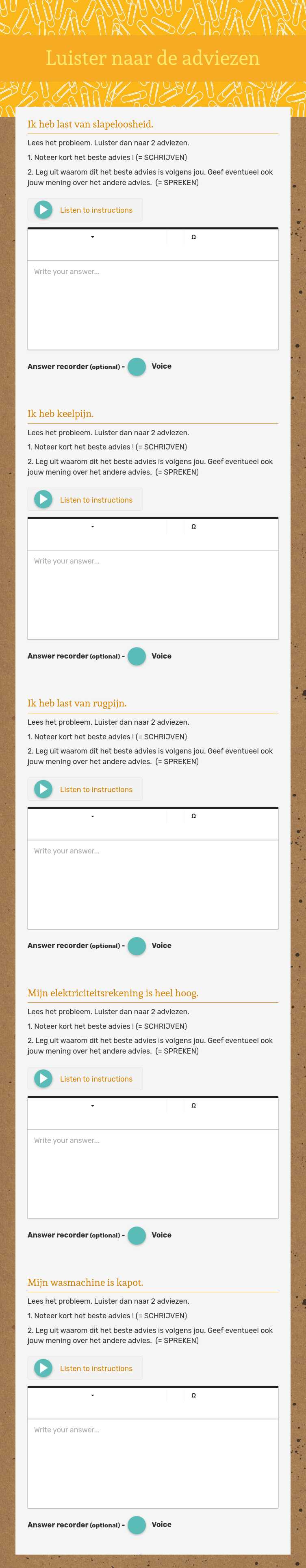 Luister naar de adviezen worksheet preview image
