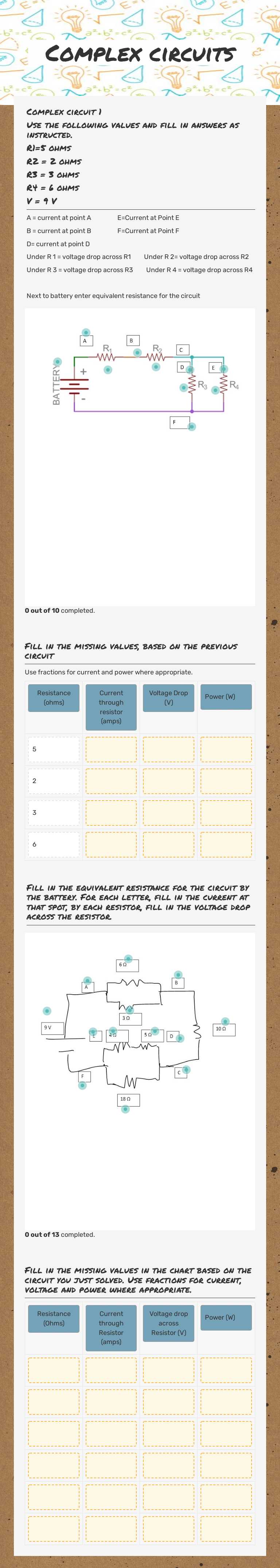 Complex circuits worksheet preview image